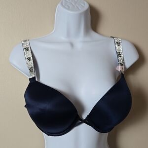 Elegant Blue Victoria secret Bra 34D with Embellished Straps Nwt